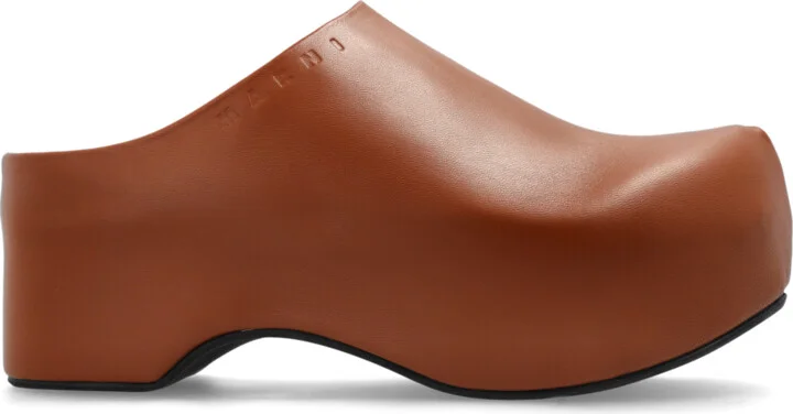 Leather Slides Chunky, , - Brown