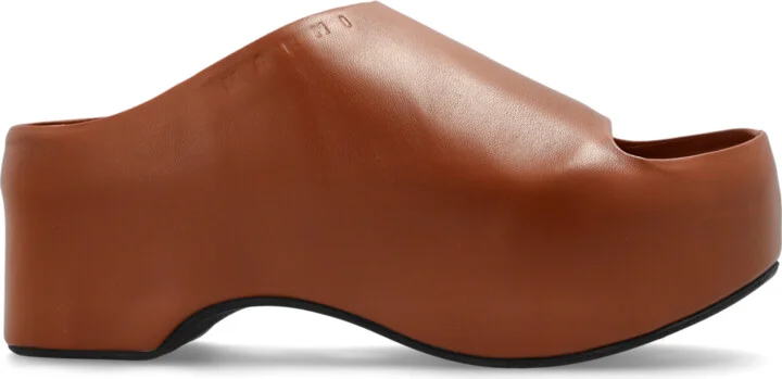 Leather Slides Chunky, , - Brown