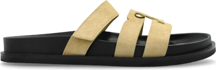 Leather Slides, , - Cream