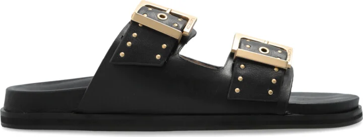 Leather Slides "Magda", , - Black