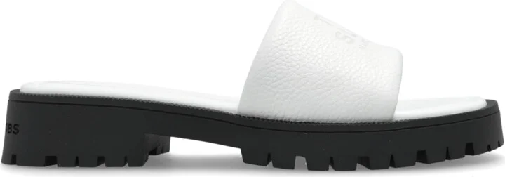 Leather Slides, , - White