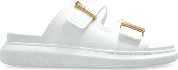 Leather Slides, , - White