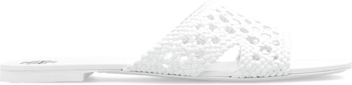 Leather Slides, , - White