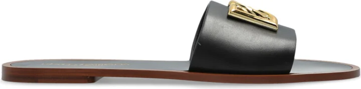 Leather Slides With A Logo-shaped Appliqué, , - Black