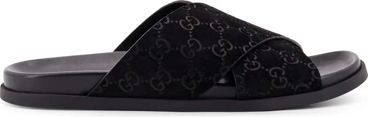 Leather Slides With All-over Gg Motif