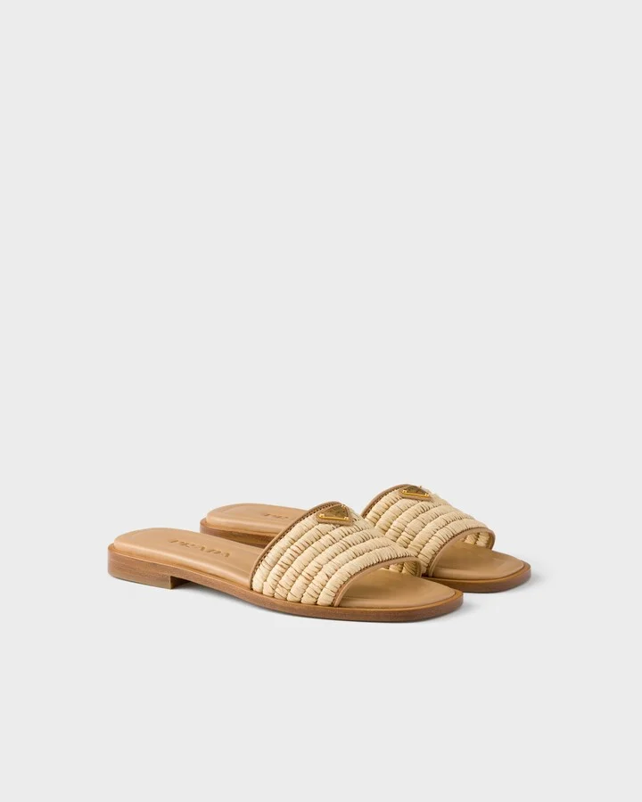 Leather slides with crochet details