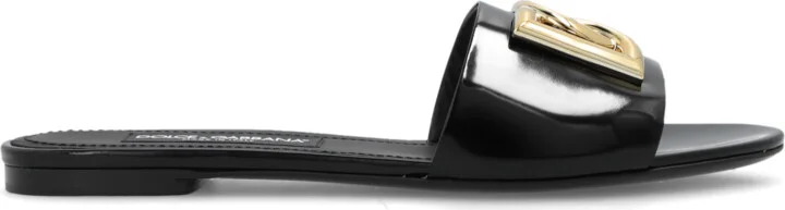 Leather Slides With Logo, , - Black