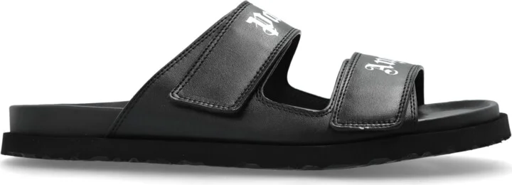 Leather Slides With Logo, , - Black
