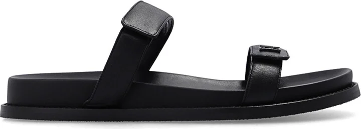 Leather Slides With Logo, , - Black