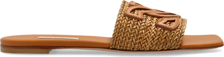 Leather Slides With Logo, , - Brown