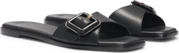 Leather slides with logo-detail buckle
