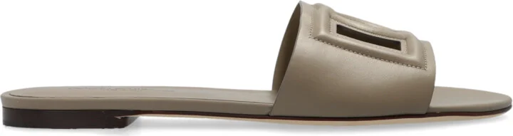 Leather Slides With Logo, , - Grey