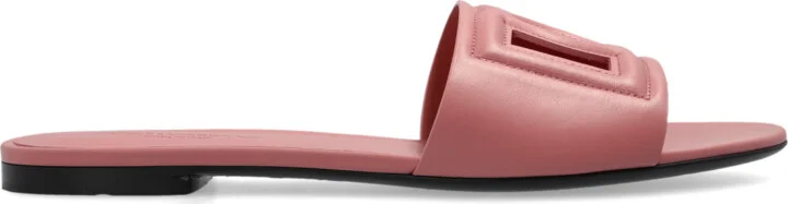 Leather Slides With Logo, , - Pink