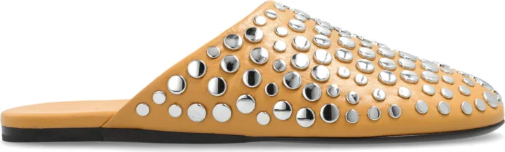 Leather Slides With Studs, , - Beige