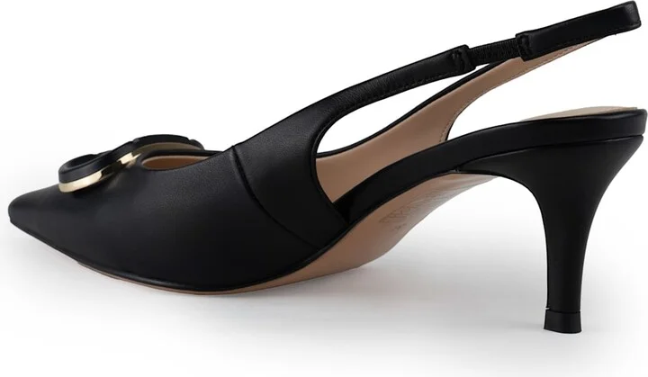 Leather Sling Back Pumps With Oval-t Logo - Image 2