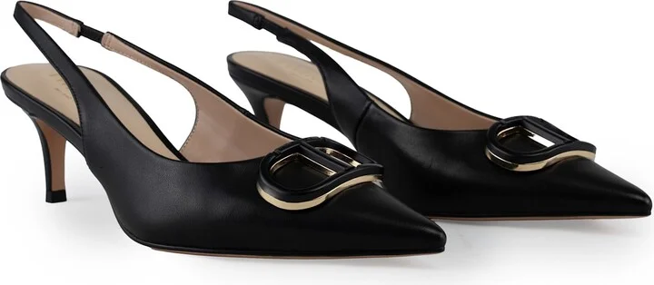 Leather Sling Back Pumps With Oval-t Logo - Image 3