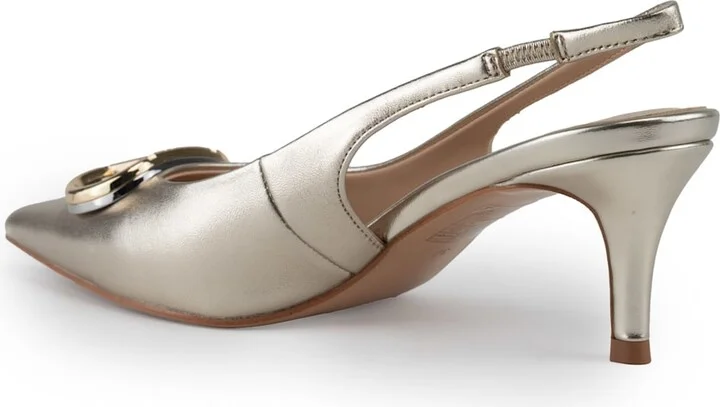 Leather Sling Back Pumps With Oval-t Logo - Image 2