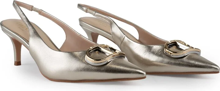 Leather Sling Back Pumps With Oval-t Logo - Image 3