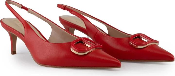 Leather Sling Back Pumps With Oval-t Logo - Image 3