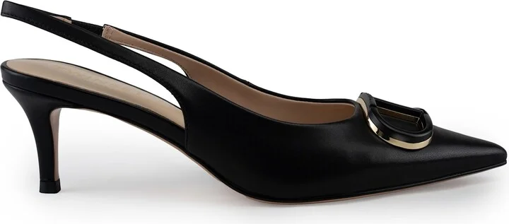 Leather Sling Back Pumps With Oval-t Logo