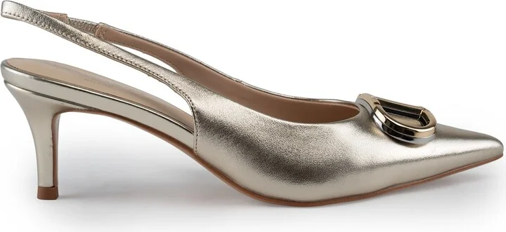 Leather Sling Back Pumps With Oval-t Logo
