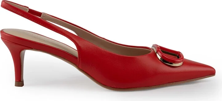 Leather Sling Back Pumps With Oval-t Logo
