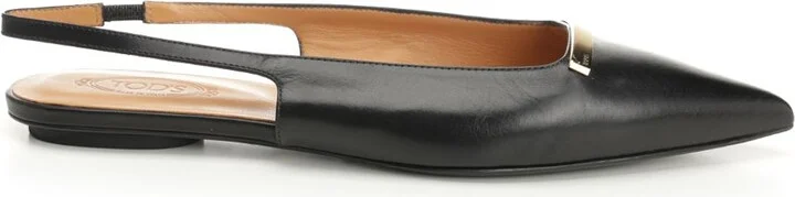 Leather Slingback Ballerina Scarpe Basse Black