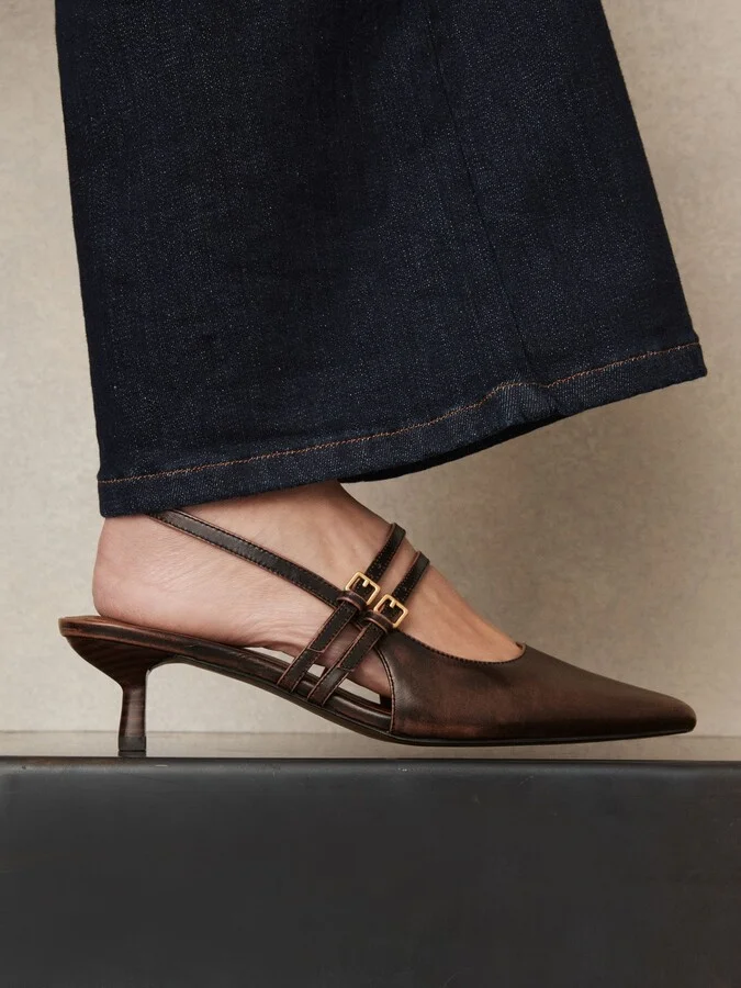 Leather Slingback Buckle Court Shoes - Image 2