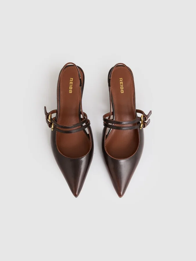 Leather Slingback Buckle Court Shoes - Image 3