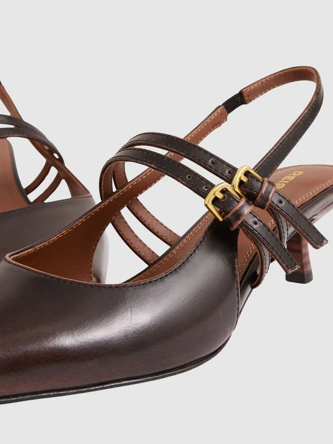 Leather Slingback Buckle Court Shoes - Image 4