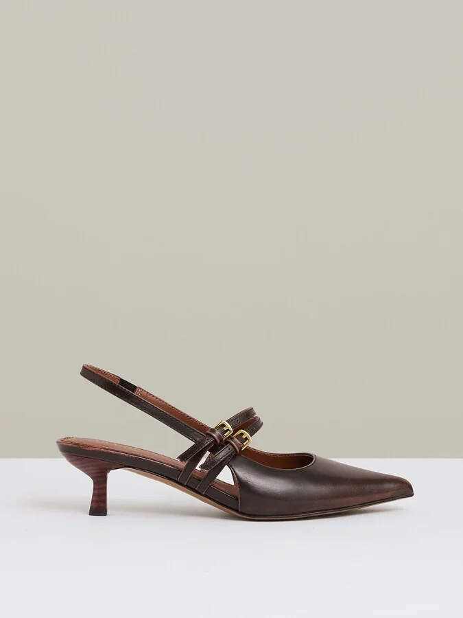 Leather Slingback Buckle Court Shoes
