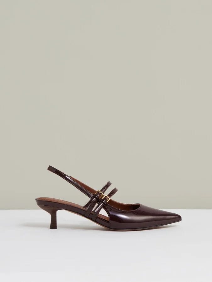 Leather Slingback Buckle Court Shoes
