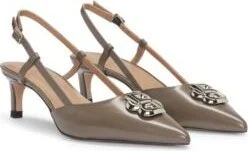 Leather slingback pumps with Double B monogram- Brown Women's Pumps size 10