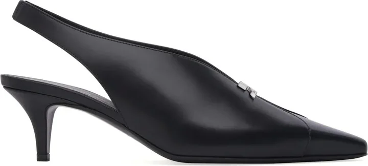 Leather Slingbacks With Logo Plaque