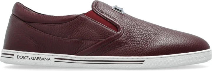 Leather Slip-on Shoes, , - Burgundy