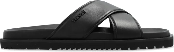 Leather Slippers, , - Black