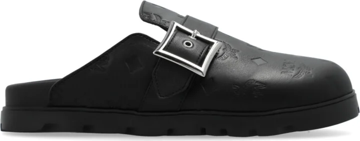Leather Slippers, , - Black