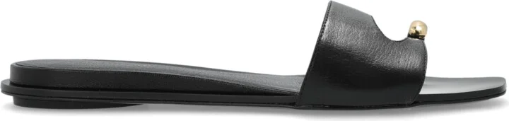 Leather Slippers, , - Black