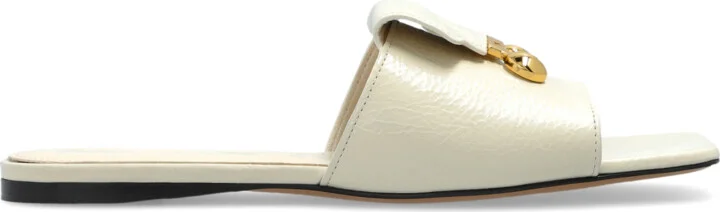 Leather Slippers, , - Cream
