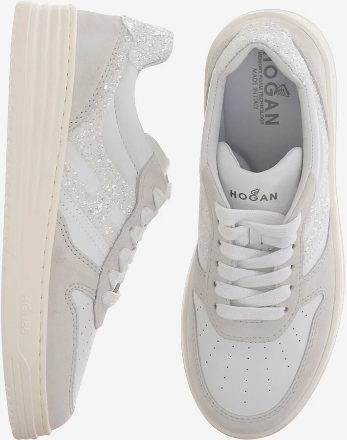 Leather Sneakers With Glitter Logo - Image 2