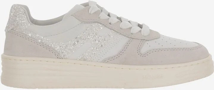 Leather Sneakers With Glitter Logo