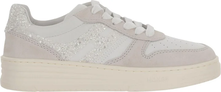 Leather Sneakers With Glitter Logo