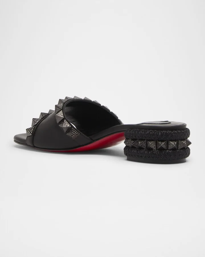 Leather Spike Red Sole Mule Sandals - Image 2