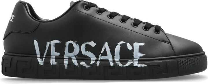 Leather Sports Shoes With Logo, , - Black