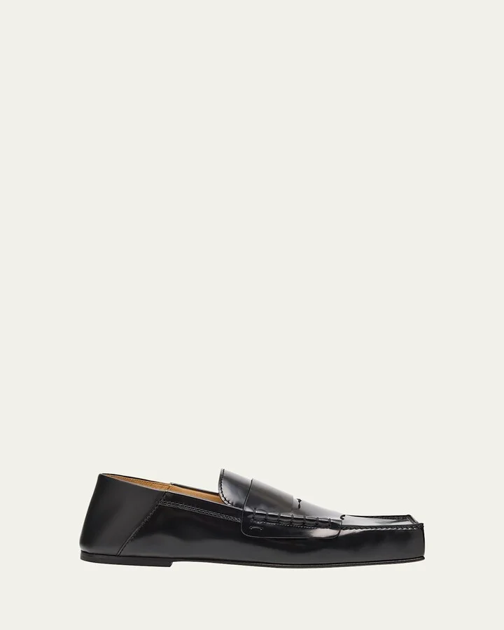 Leather Square-Toe Penny Loafers