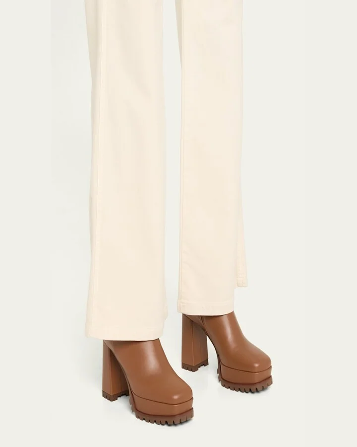 Leather Square-Toe Platform Booties - Image 2
