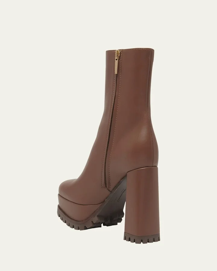 Leather Square-Toe Platform Booties - Image 3