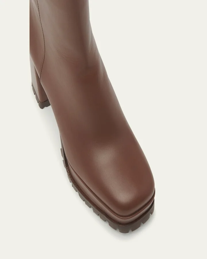 Leather Square-Toe Platform Booties - Image 4