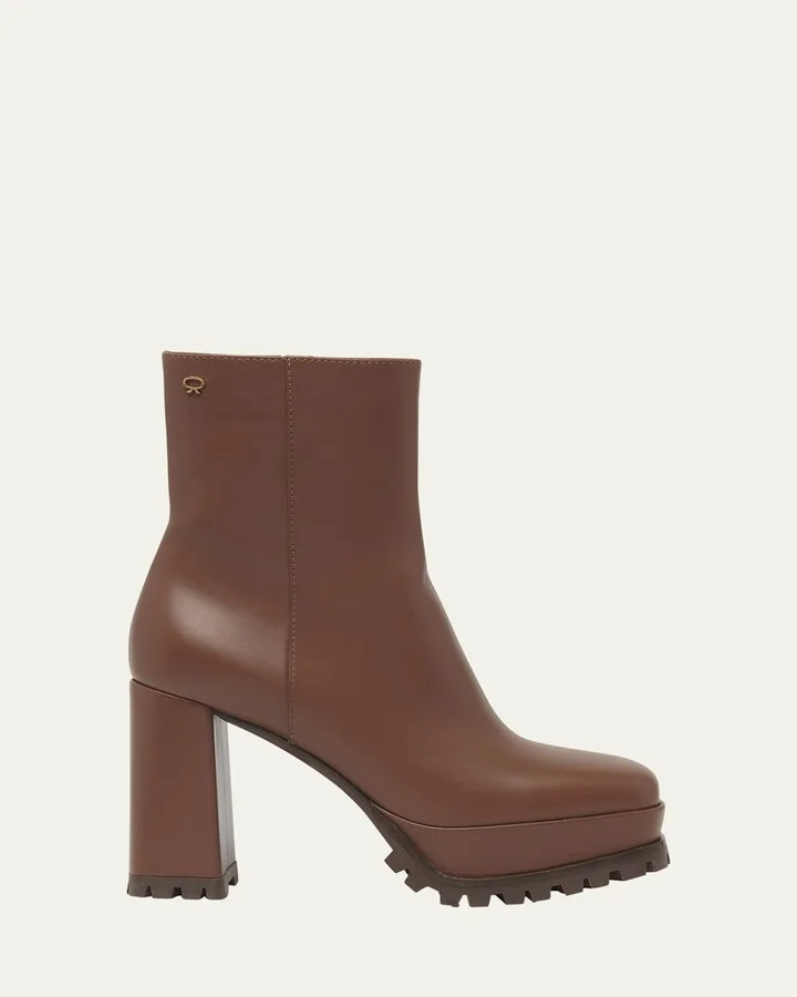 Leather Square-Toe Platform Booties
