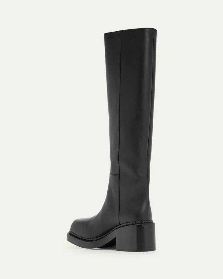 Leather Square-Toe Tall Moto Boots - Image 2
